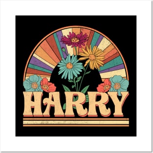 Harry Flowers Name Personalized Gifts Retro Style Posters and Art